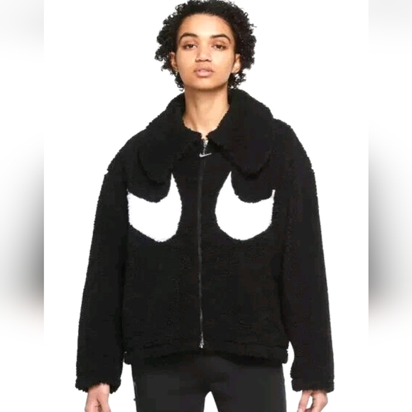Nike Jackets & Blazers - NIKE sherpa swoosh jacket Black and White Fleece Jacket